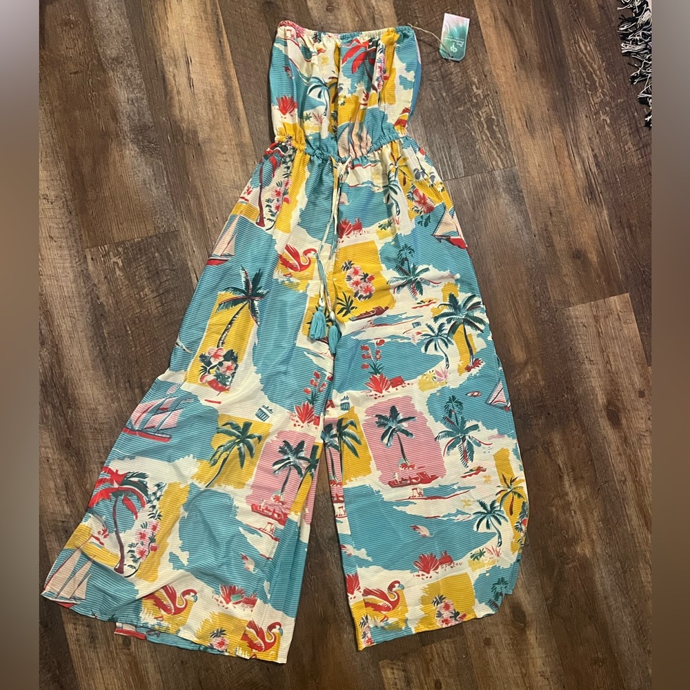 NWT True Destination Floral Tropical Strapless Jumpsuit